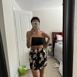 Black Floral Mini Skirt
